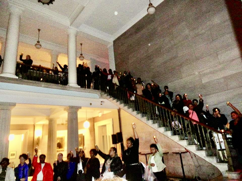 Purple Lighting in honor of Domestic Violence Month in City Hall